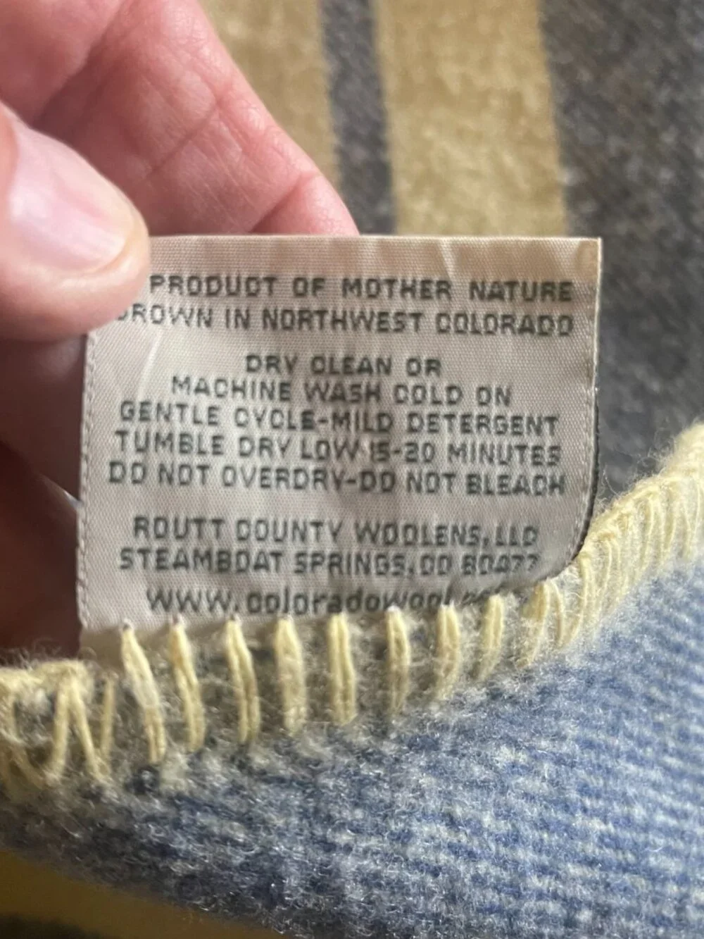 Vintage Routt Co Woolen Mills Queen Size Yellow Blue Stripe Blanket - 82